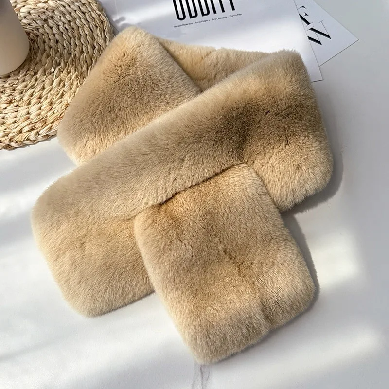 Elegant Luxury Women's Winter Scarf Customized Double Sided Rex Rabbit Fur Design_voghion.com