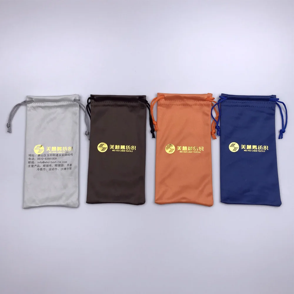 Custom Gold Stamping Printed Drawstring Microfiber Glasses Pouch Sunglasses Dust Bag for Eyeglass Packaging details