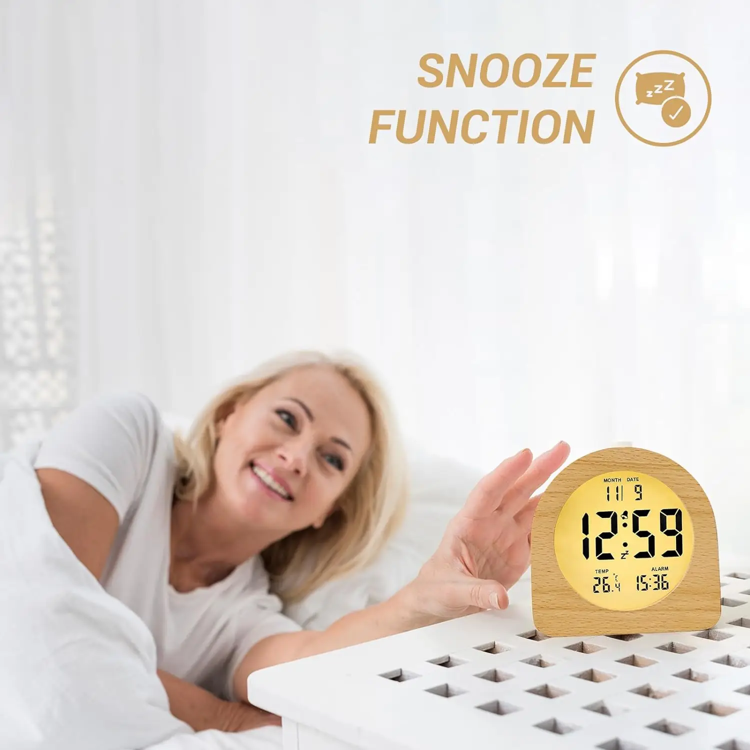 Eco-friendly Wooden LCD Digital Clock Desk Calendar Wood Alarm Clock with Night Light for Students