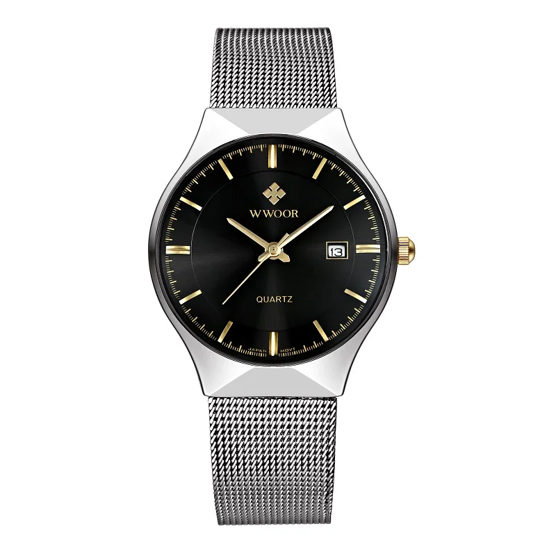 WWOOR Watch Men Date Quartz-watch Stainless Steel Mesh Strap Ultra Thin  Dial Clock | Wish