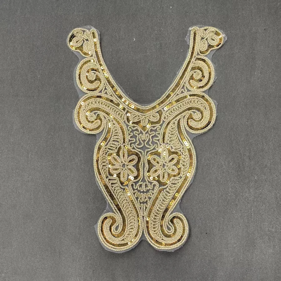ZSY Embroidery Polyester Lace Collar Neck with Golden Powder Beads