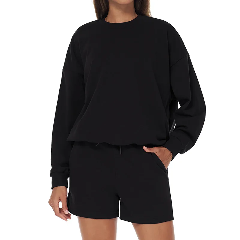 Autumn Winter Leisure Sports Sweat Suit High Waist Wide Legs Long Sleeve Breathable 2-in preview