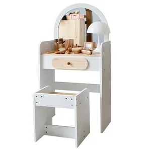 Wooden Princess Makeup Bag Set with Dressing Table Hair Cutting Toys for Girls Pretend Play House Puzzle and Role Play Fun Toy