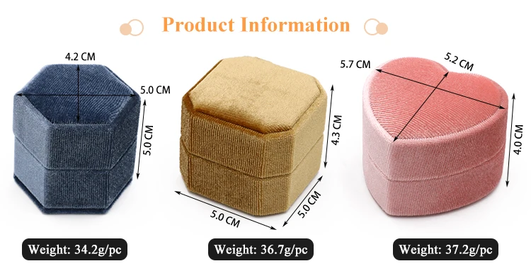 Couple Ring Packaging Box Small Hexagon Heart Engagement Velvet Ring Boxes