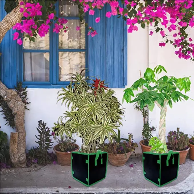 I vasi del quadrato del tessuto del giardino fioriscono per coltivare la borsa non tessuta coltivano le borse con le maniglie 2