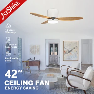 1stshine LED Ceiling Fan 42 Inches Small Size Flush Mounted Wooden Blades Smart Ceiling Fan with Remote Control