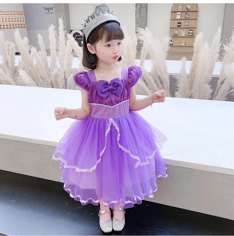 Vestido de princesa sofia sofia, vestido de tule para baile de crianças  1-14 anos, vestido