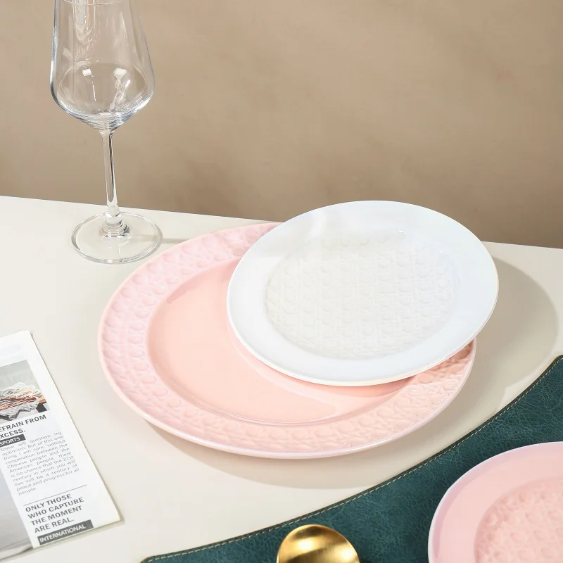 product wholesale ceramic porcelain reusable dinnerware set round shape salad platter dish plate for hotels home use-4