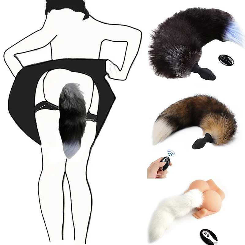 Fox Tail Anal Plug Vibration Silicone Remote Control Cosplay Bdsm Dog Tail Vibrating Anal Butt Plug
