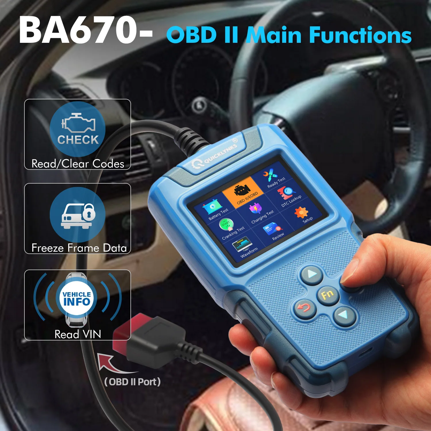 OBD2 Scanner Automotive Engine Analysis and Battery Analysis the BA670 Is Suitable for All OBD2 Models