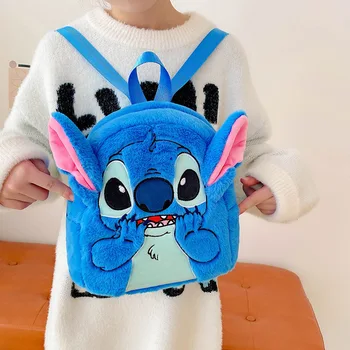 Kawaii Cartoon Anime Monster Stich Angel Plush Backpack Pink Res Blue Kids Backpack Kawaii School Bag
