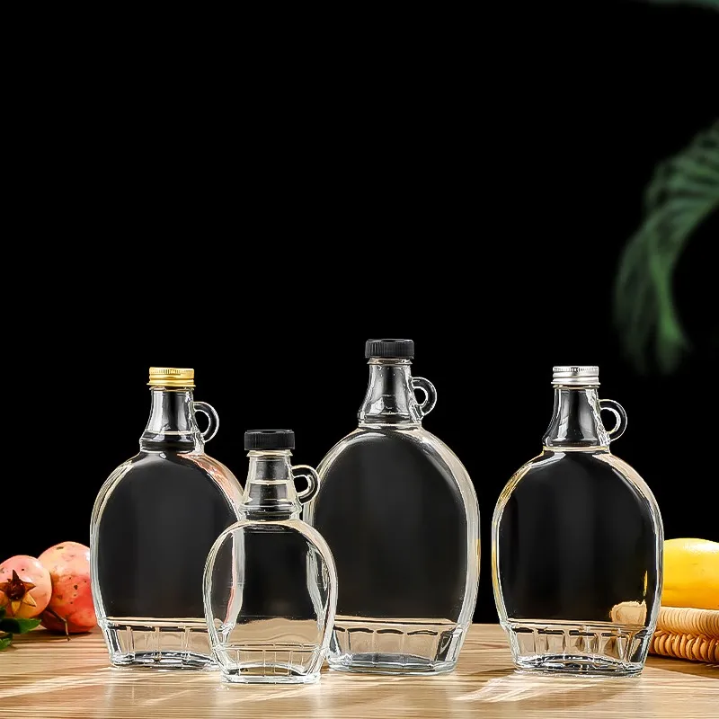 150ml 250ml 375ml 500ml Empty Maple Syrup Glass Bottle With Black Plastic Aluminum Screw Cap Wholesale