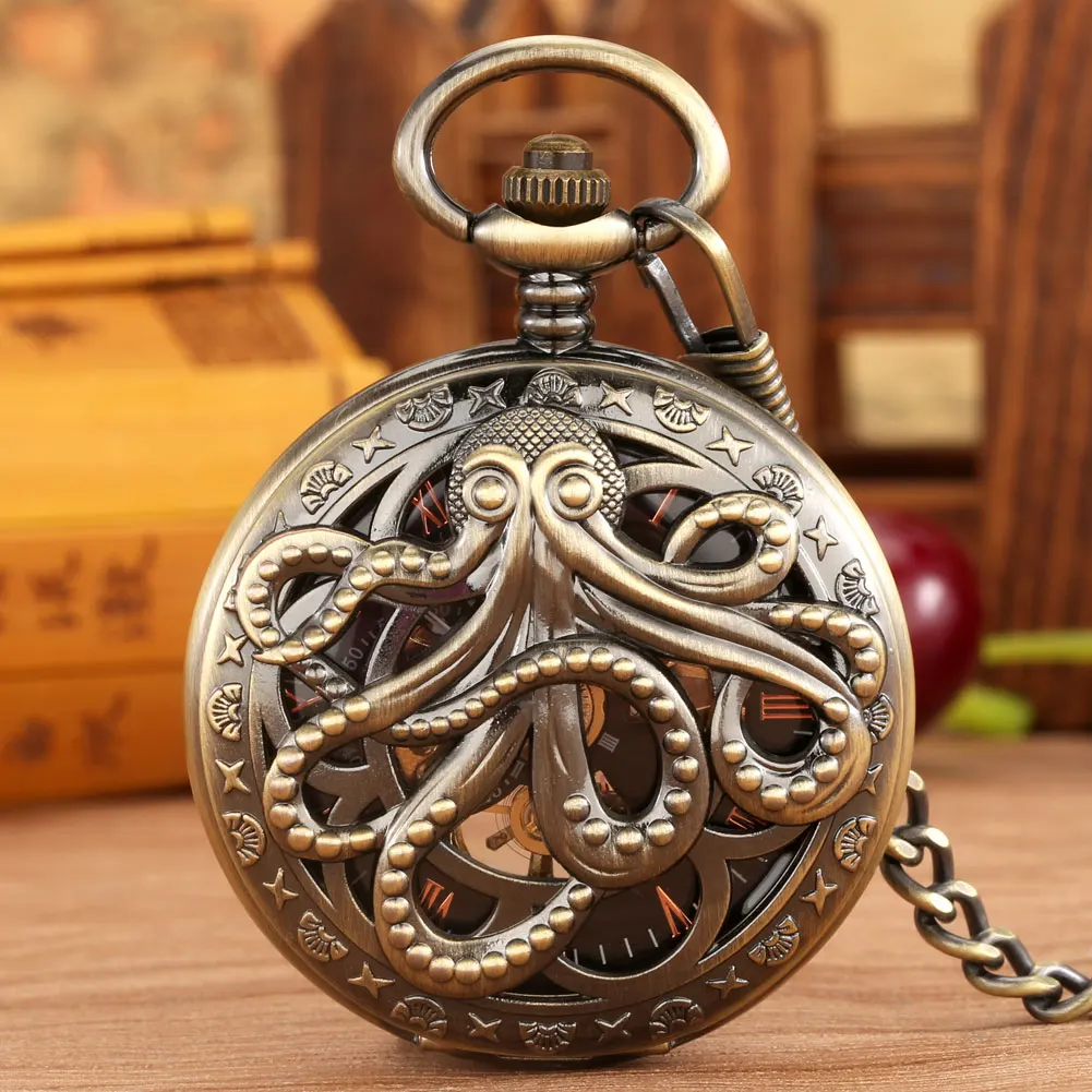 Luxury Octopus Mechanical Pocket Watch Vintage Hand-Winding Fob
