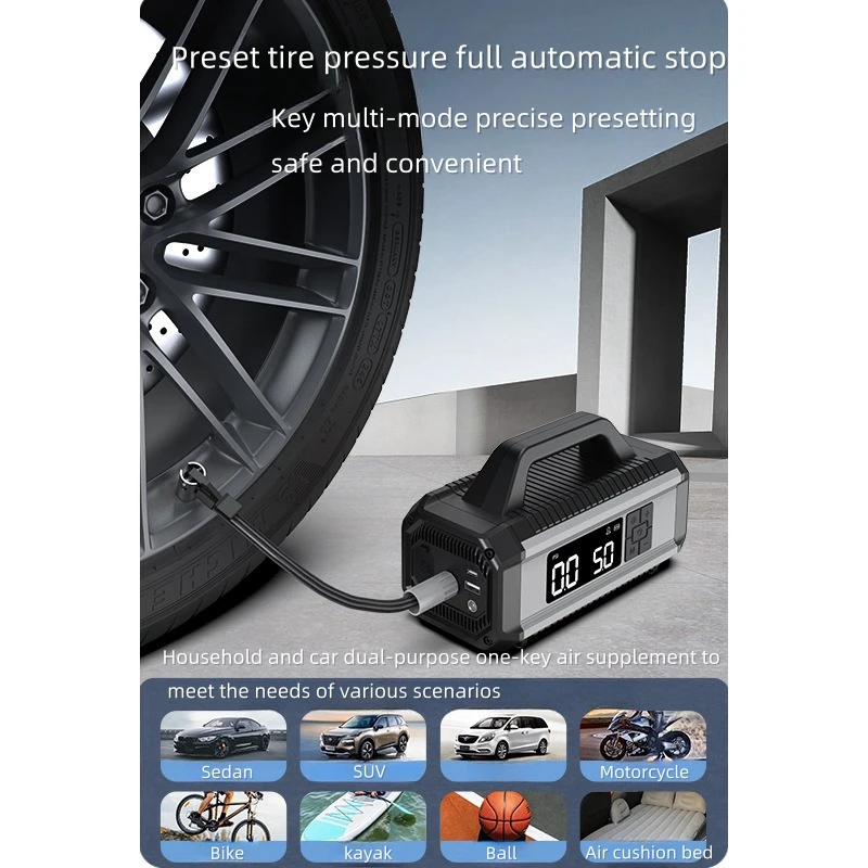 10 in 1 Digital Car Emergency Battery Jump Starter 10000mAh Electric Tyre Air Inflator Pump 24V Voltage 150psi Air Pressure Cars