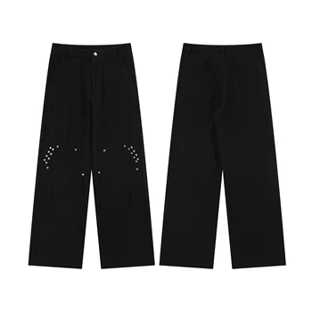 Black high-waisted straight pants fall new casual nail decoration micro-cropped pants