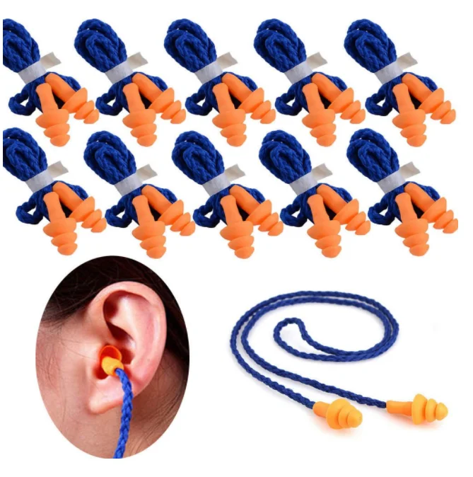 Soft Silicon Ear Plugs & Case Travel Swimming Earplug with String Cord Blue 