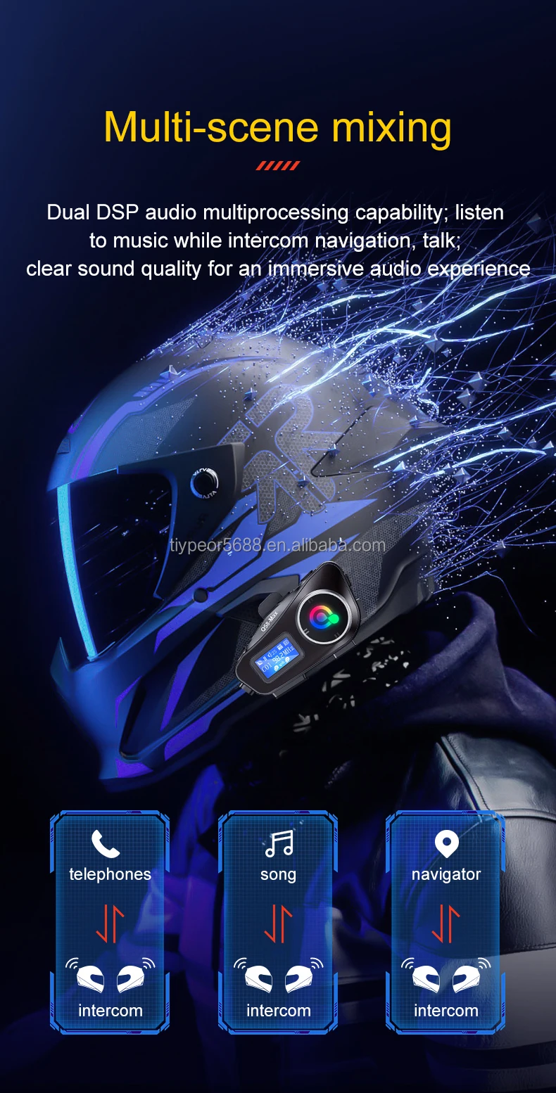 product tiypeor motorcycle helmet bt intercom led lighting supports multi scene mixed music sharing intercom distance 500 meters-2