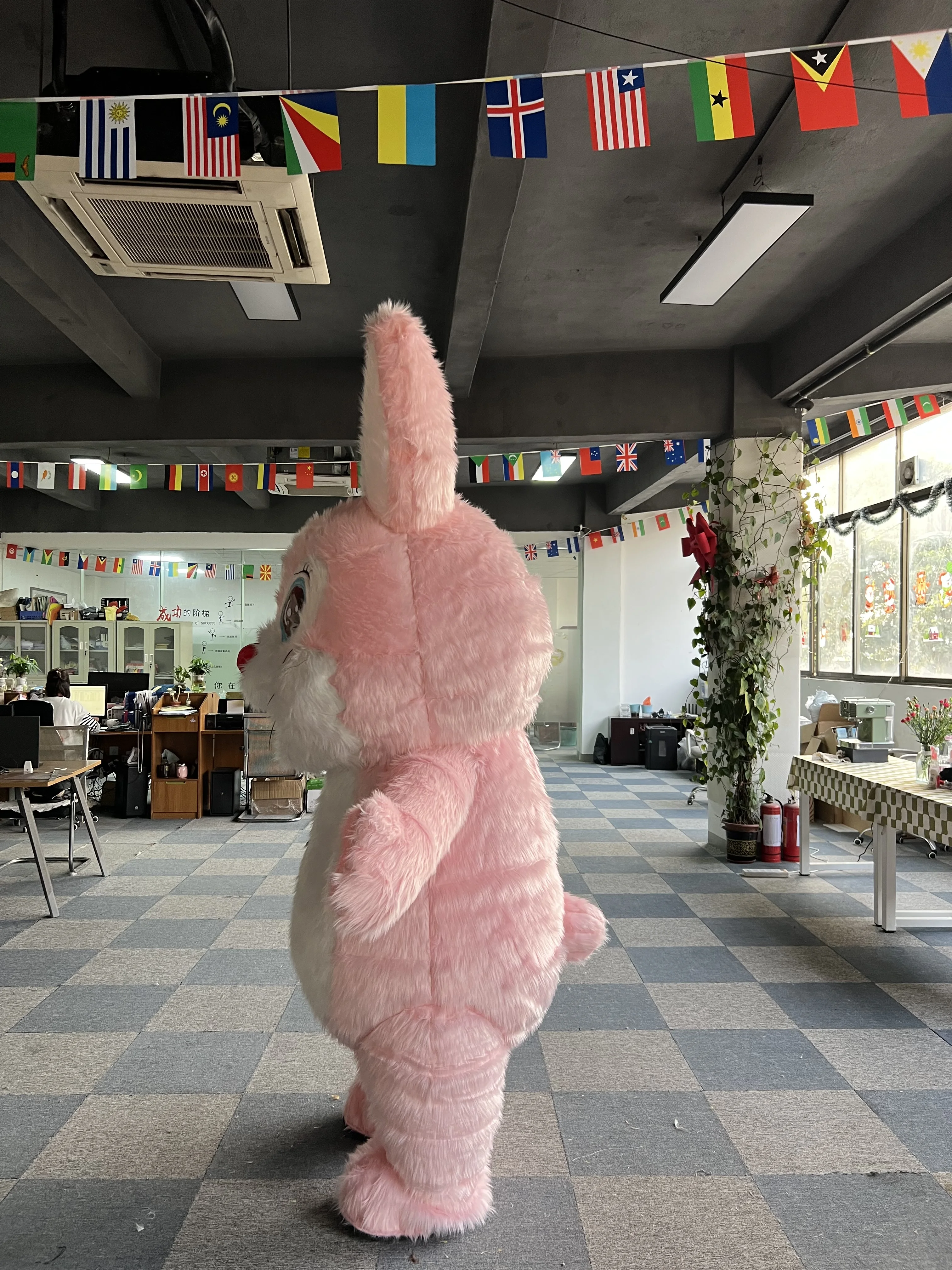 Wholesale Custom Adult Rabbit Mascot Costume Gray Bunny Inflatable Cartoon Plush for Halloween Movie Walking Character Sale