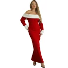 Dress New Years Eve Holiday Homecoming Vestidos Sexy Off The Shoulder Long Sleeve Length Red Christmas Swing Dress For Evening Party