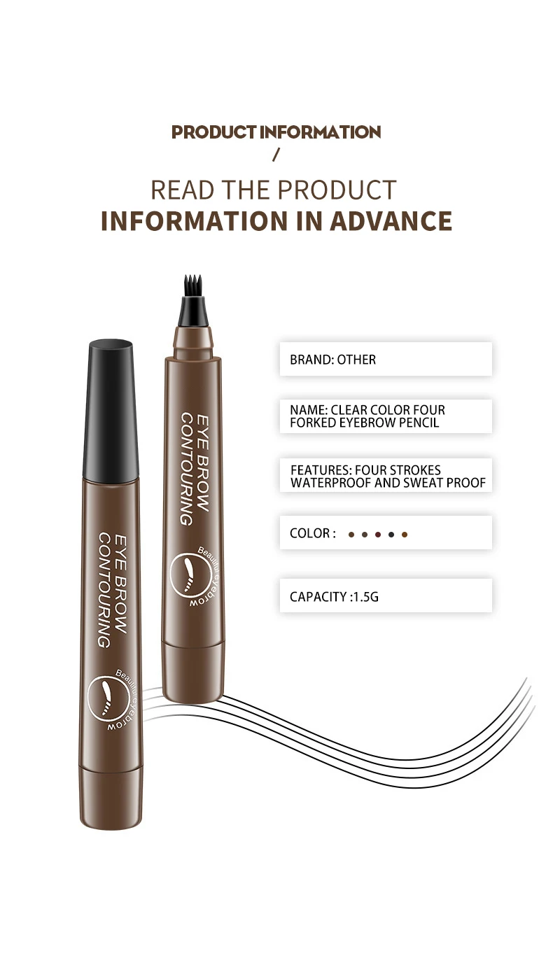 4 Colors 3D Microblading Waterproof Fork Tip Eyebrow Pencil Long Lasting Professional Fine Sketch Liquid Eye Brow Pen