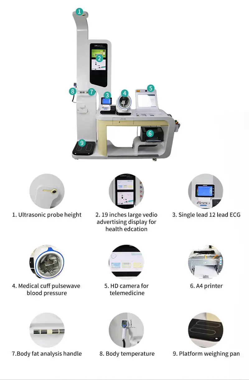 product sonka medical self service health diagnostic equipment health kiosk body check machine telemedicine kiosk-65