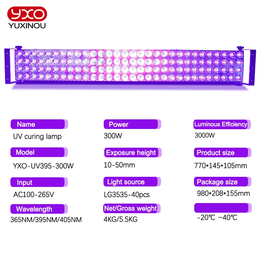 300w 480w Quick Dry Uv Ultraviolet Curing Lamp 365nm 395nm 405nm Glue 