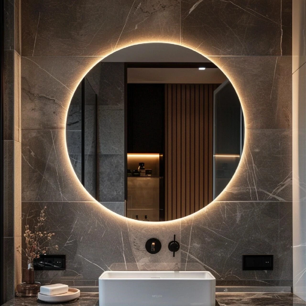 Custom Simple Design Hotel Golden Circular Round Bathroom Wall Mounted Smart Mirror