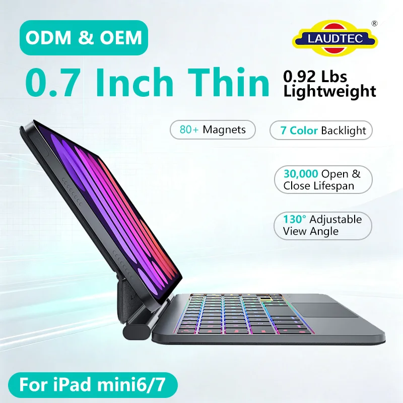 Strong Magnetic Attraction Keyboard Case for iPad Mini 7 6 with Trackpad 100-Day Standby Smart Backlit Wireless Keyboard Case