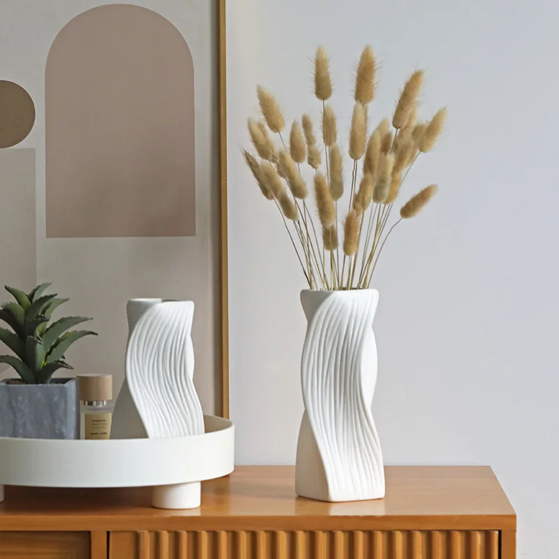 Vaso In Ceramica Bianco Per Fiori Secchi E Freschi - Design Moderno E Boho, Perfetto Per Casa E Ufficio - Foto 5