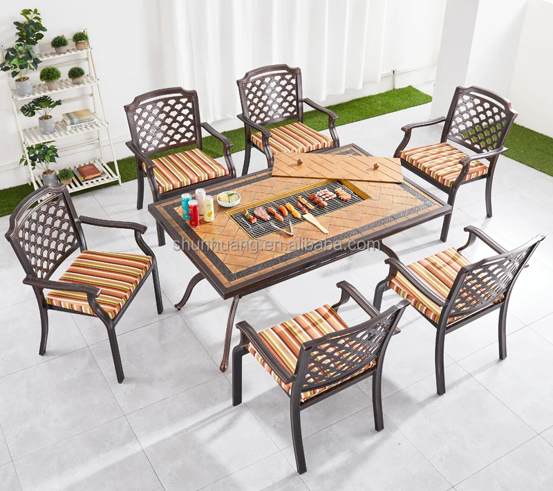Good Price Outdoor Garden Dining Set Cast Aluminum Bbq Dining Table And Chair Set Buy Garden