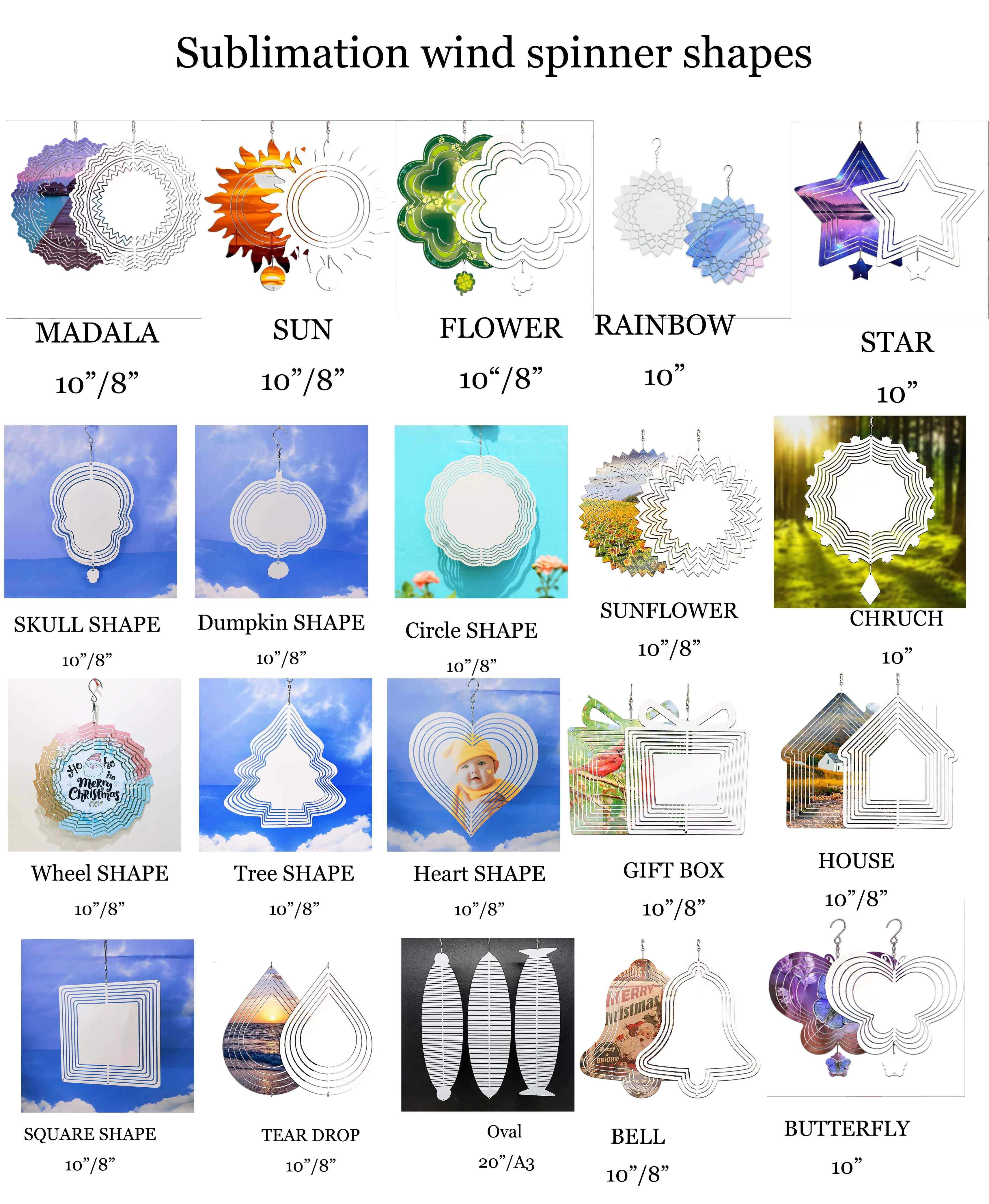 10 Inch Sublimation Wind Spinners Double Sided Blank White Aluminum