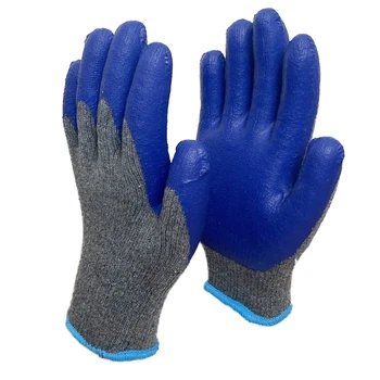 High Quality 10 gauge Polyester terry knitted blue latex coated professional  gloves safety gloves for work
