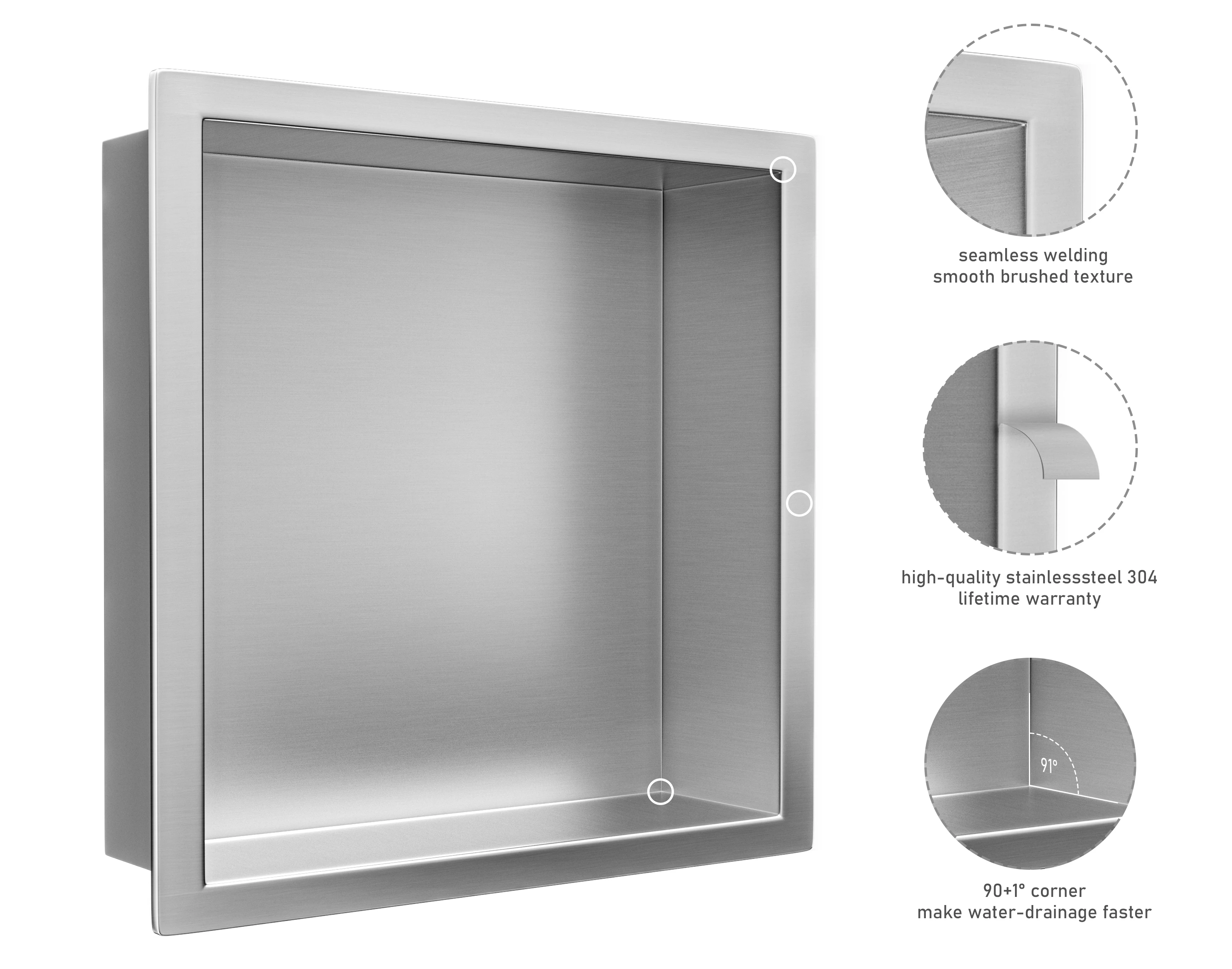 304 Stainless Steel Square Shower Recessed Bathroom Niche - Buy 304 ...