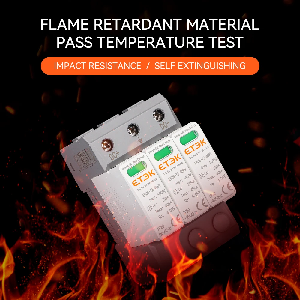 ETEK Class T2 2P 40kA 1000VDC Solar System Compatible DC Surge Protector Key Feature High Performance SPD