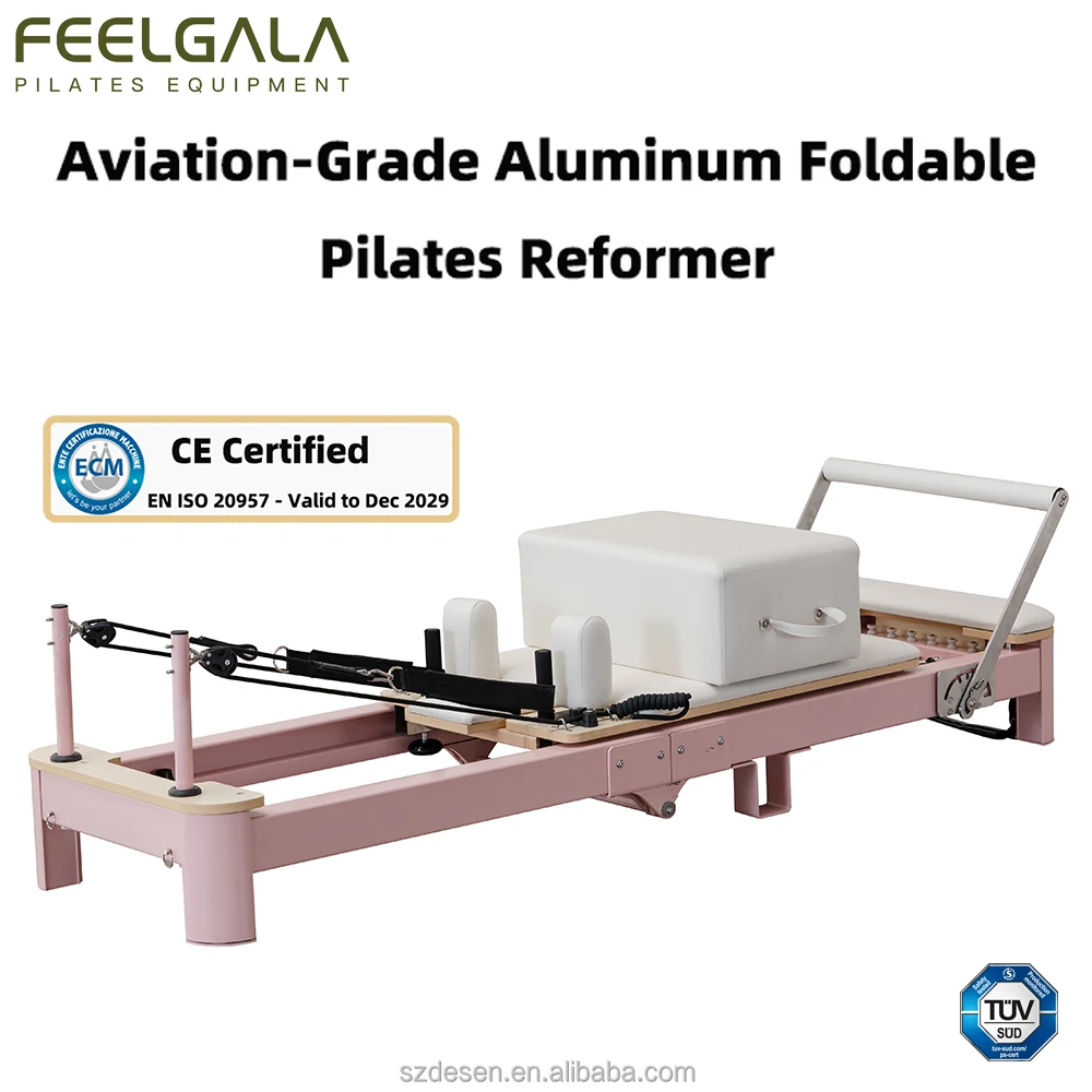 Pink Foldable Aluminum Alloy Pilates Reformer with 304 Stainless Steel Parts for product detail 1