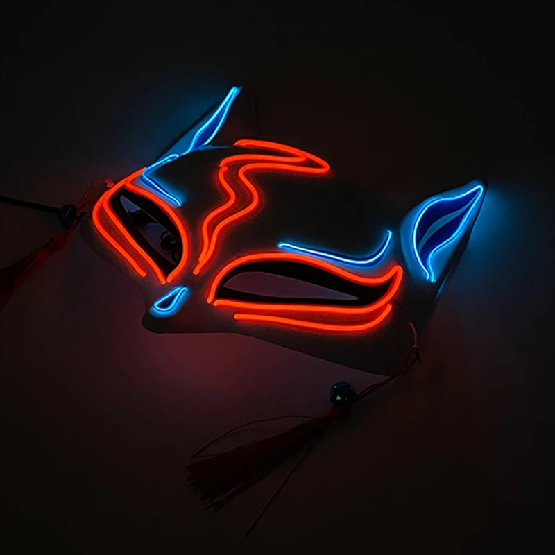 Lustige leuchtende Fuchs-Masken für Damen – Leuchtende Gesichtsmasken für das obere Gesichtsteil – Leuchtet im Dunkeln – Cosplay-Neon-Verkleidungsmasken-Zubehör_voghion.com