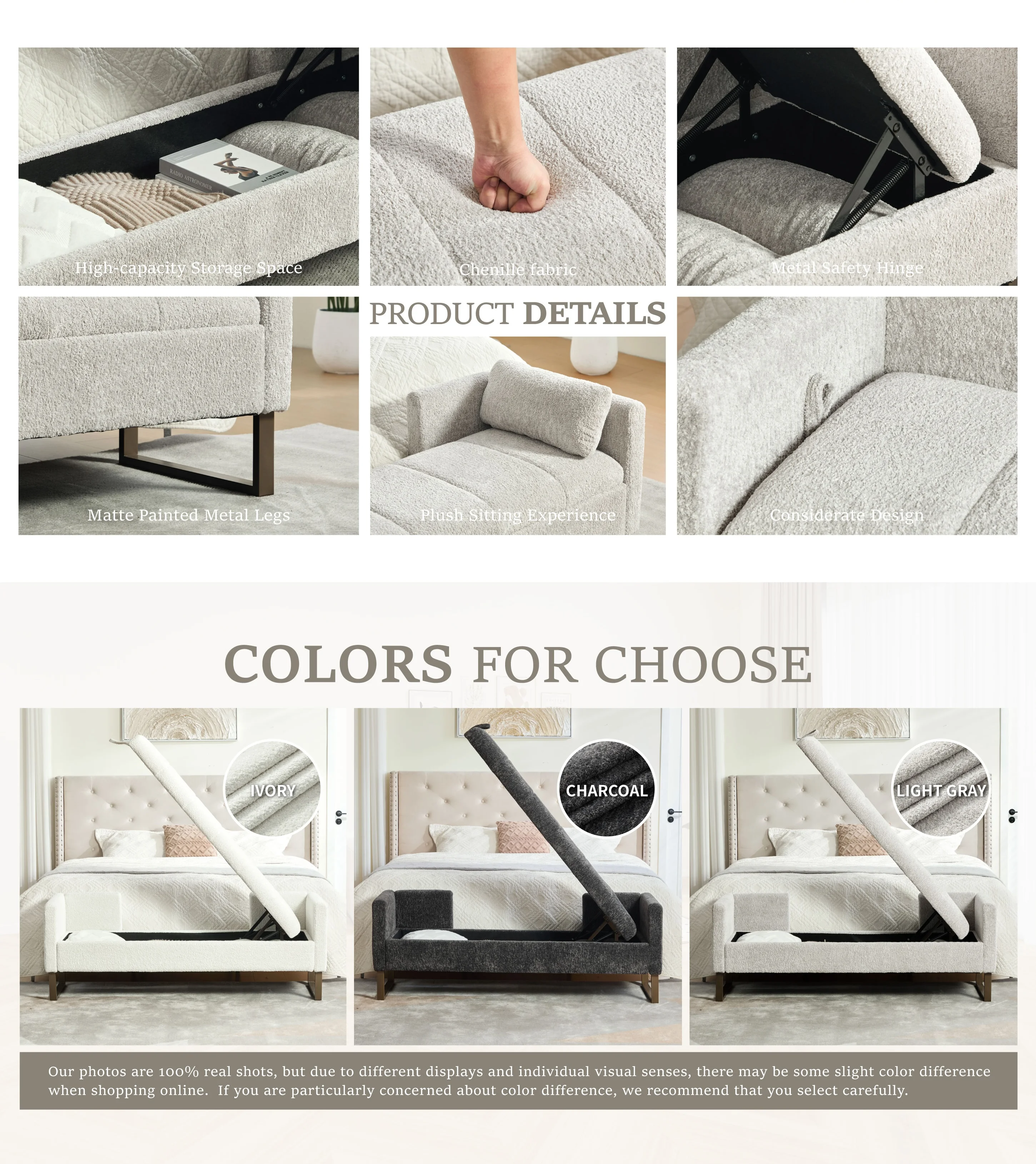 Elvarenae Serelle Chenille Storage Bench — product detail