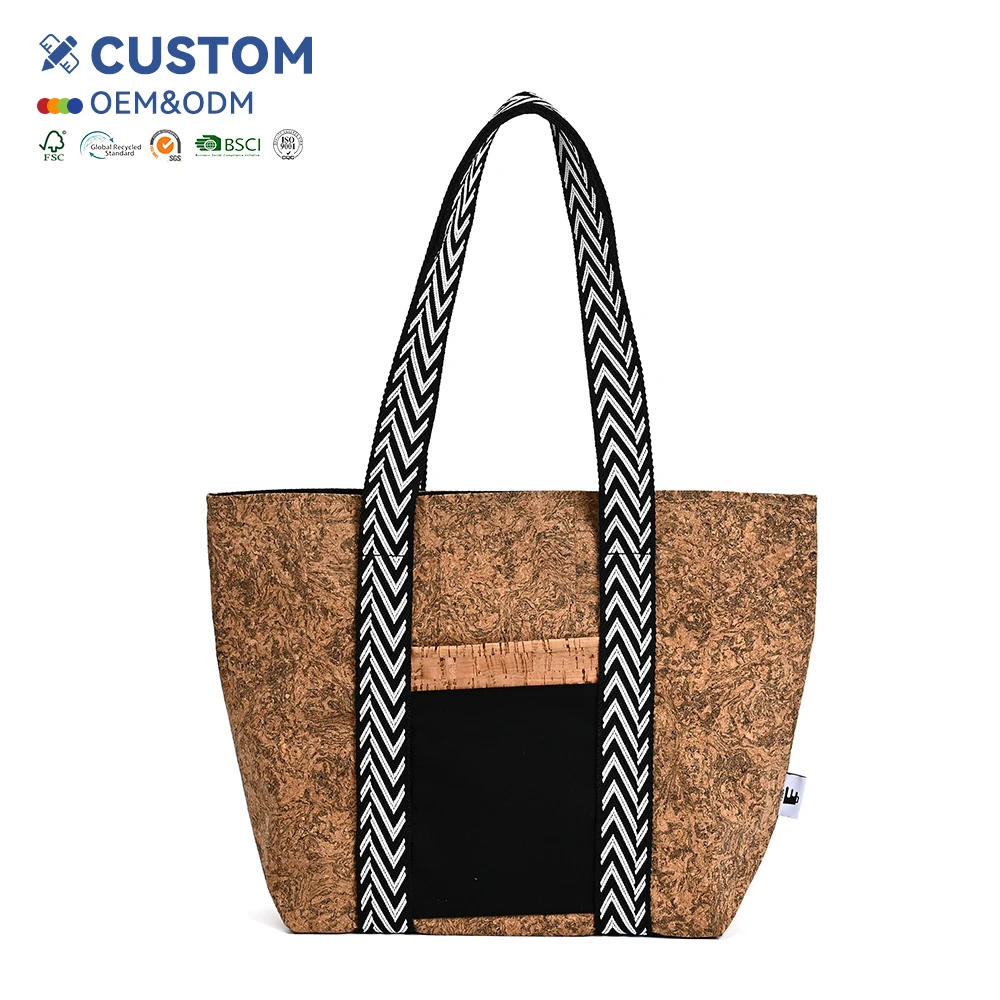 Wholesale Customizable Natural Cork Wood Tote Handbags Large Capacity Women's Shoulder Bags for Shopping