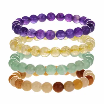 Natural Gemstone 8mm custom Charm Stretch Bangles 7 Chakra Healing Crystal stone Beads Bracelets for woman