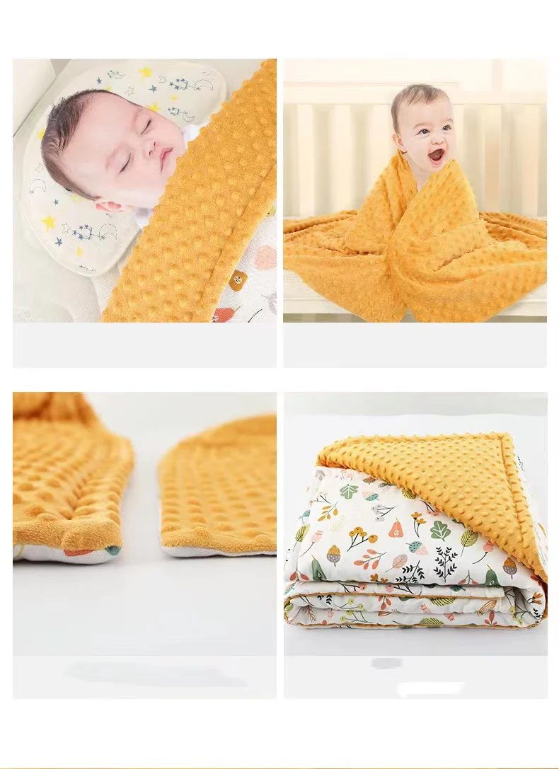 Kids Newborn Gifts Soft Plush Blankets With Dotted Backing Fleece