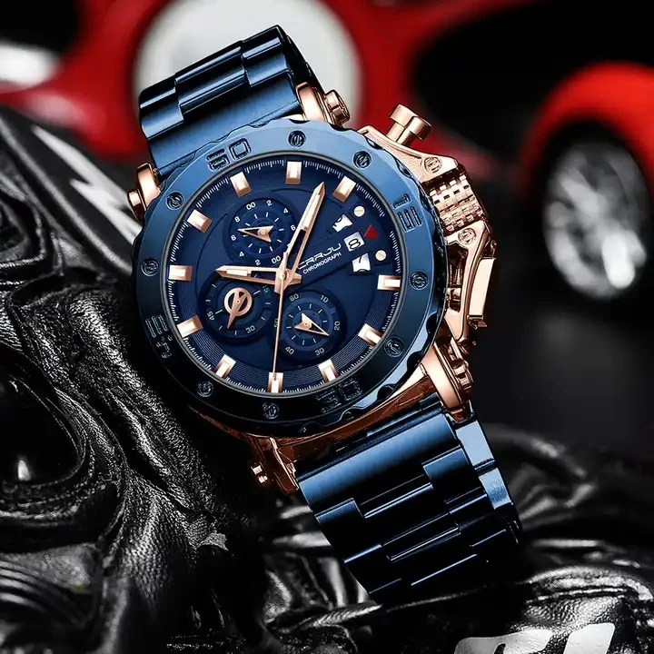 CRRJU 2294 Neue Uhr für Herren Luxus Big Dial Edelstahl Wasserdichter  Chronograph Herren Armbanduhren mit Datum