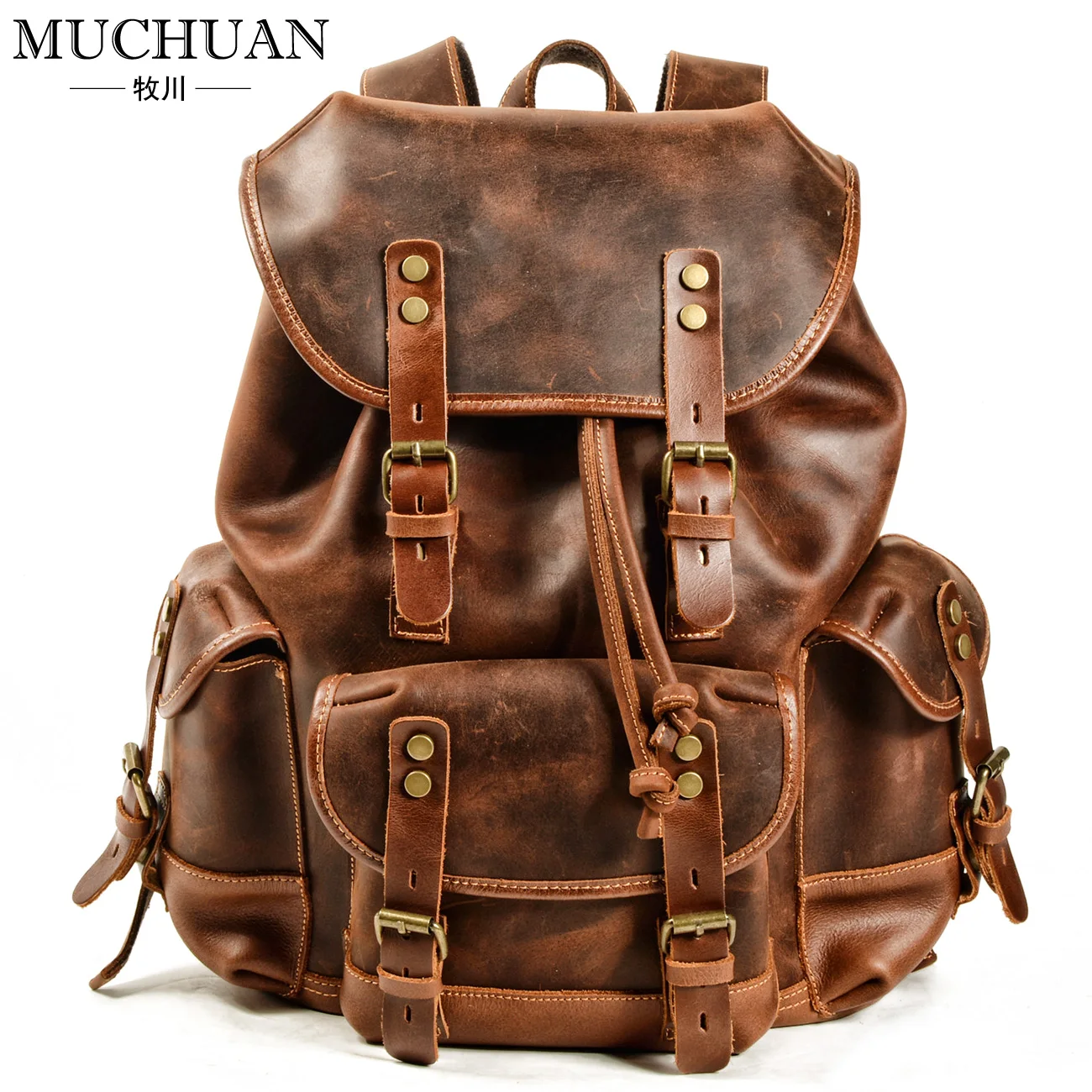 New leather men's shoulder bag casual schoolbag backpack outdoor mountaineering bag