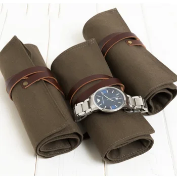 Factory Wholesale Custom Luxury Canvas Travel jewelry watch pouch Roll bag