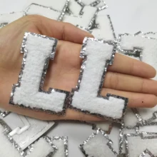 White Glitter Letter Chenille Initial Patch Sticker Gold Glitter Back A-Z Alphabet Patch for Kid Clothing Bags