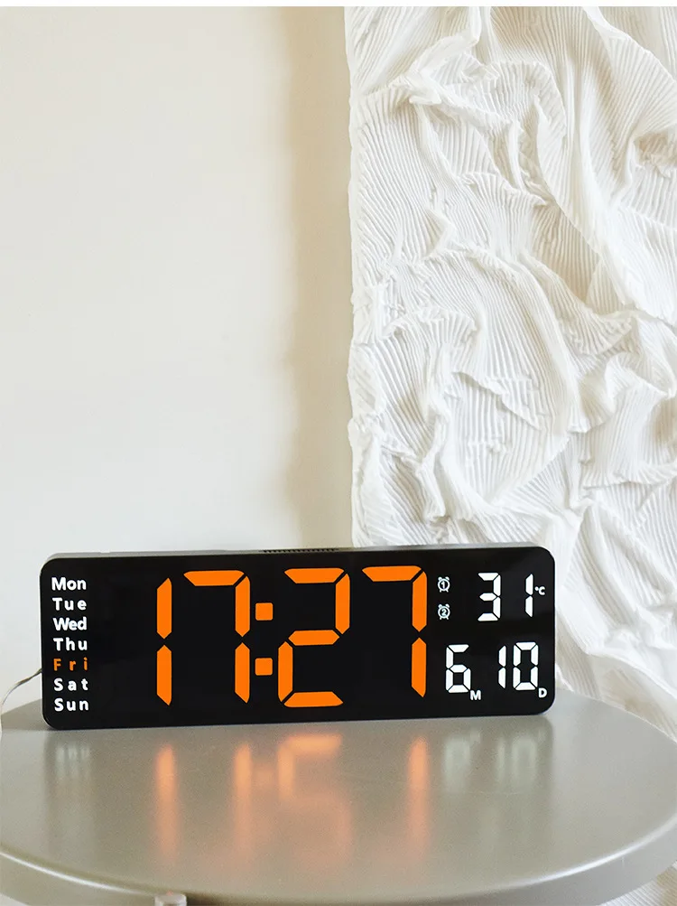 Large Wall Electrical Clock Calendar Day Digital Green Lede Wall Clock ...