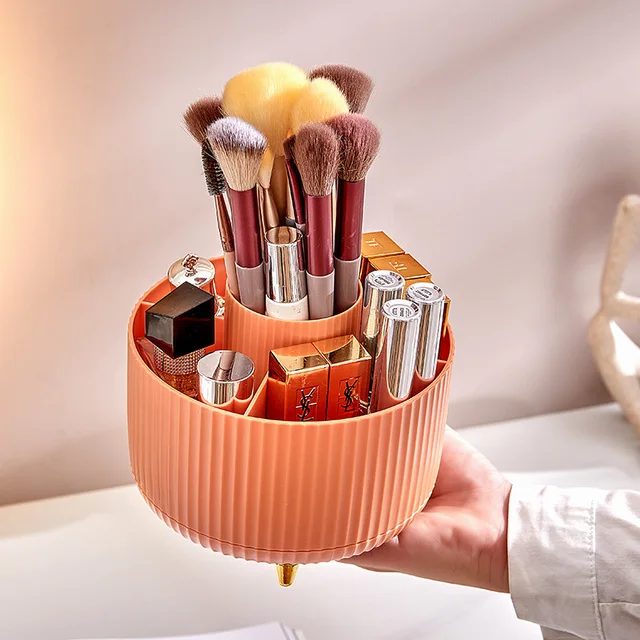 Rotating Cosmetic Storage Box Makeup Brush Holder Organizer Plastic Brush & Skin Care Organizer