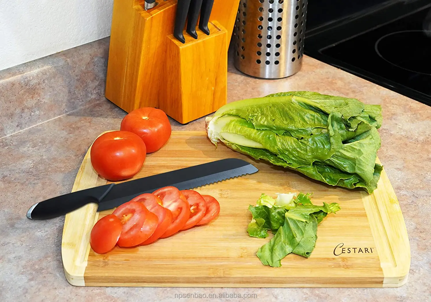 Natural Wood Cutting Chopping Block Board Kitchen 3 Piece Wooden Bamboo