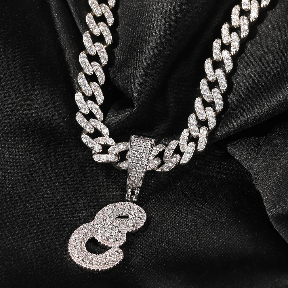 UWIN Hip Hop Promotion Iced Out Brush Cursive Letter Capital Initial Pendant Necklace Hip Hop Rapper Alphabet Pendant Jewelry