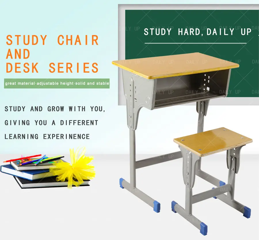Adjustable Student Desk And Chair Set School Classroom Writing Table With Large Drawer Backless Chair For Reading Room Tutoring