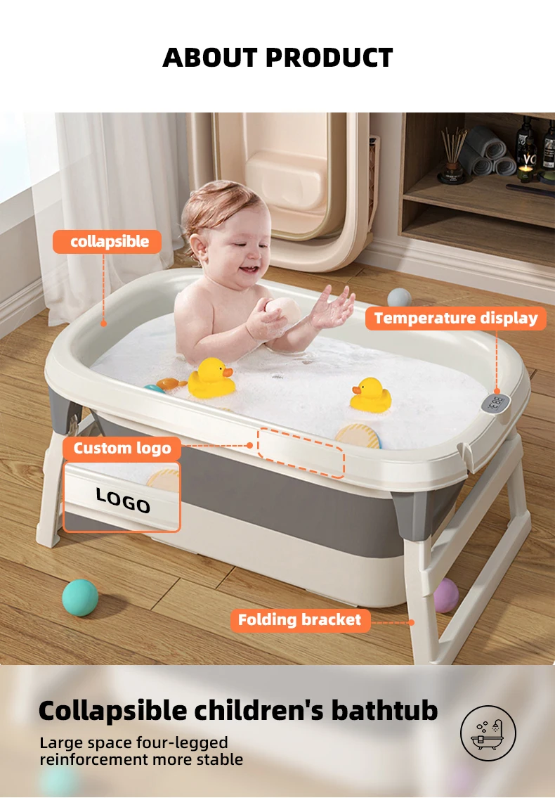 Wannuo Easy To Store Foldable Baby Bath Tub 65/75cm Portable Baby Bath Tub Plastic Bath Tub Baby With Temperature Sensor manufacture